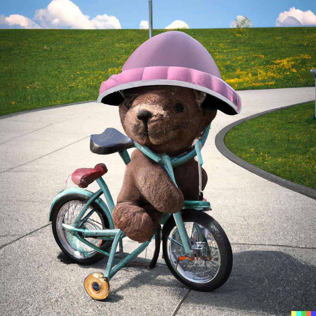 teddy fährt dreirad
