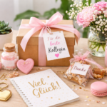 Abschiedsgeschenke für Kollegin + DIY-Tipps geschenke für den abschied einer kollegin liegen auf dem tisch